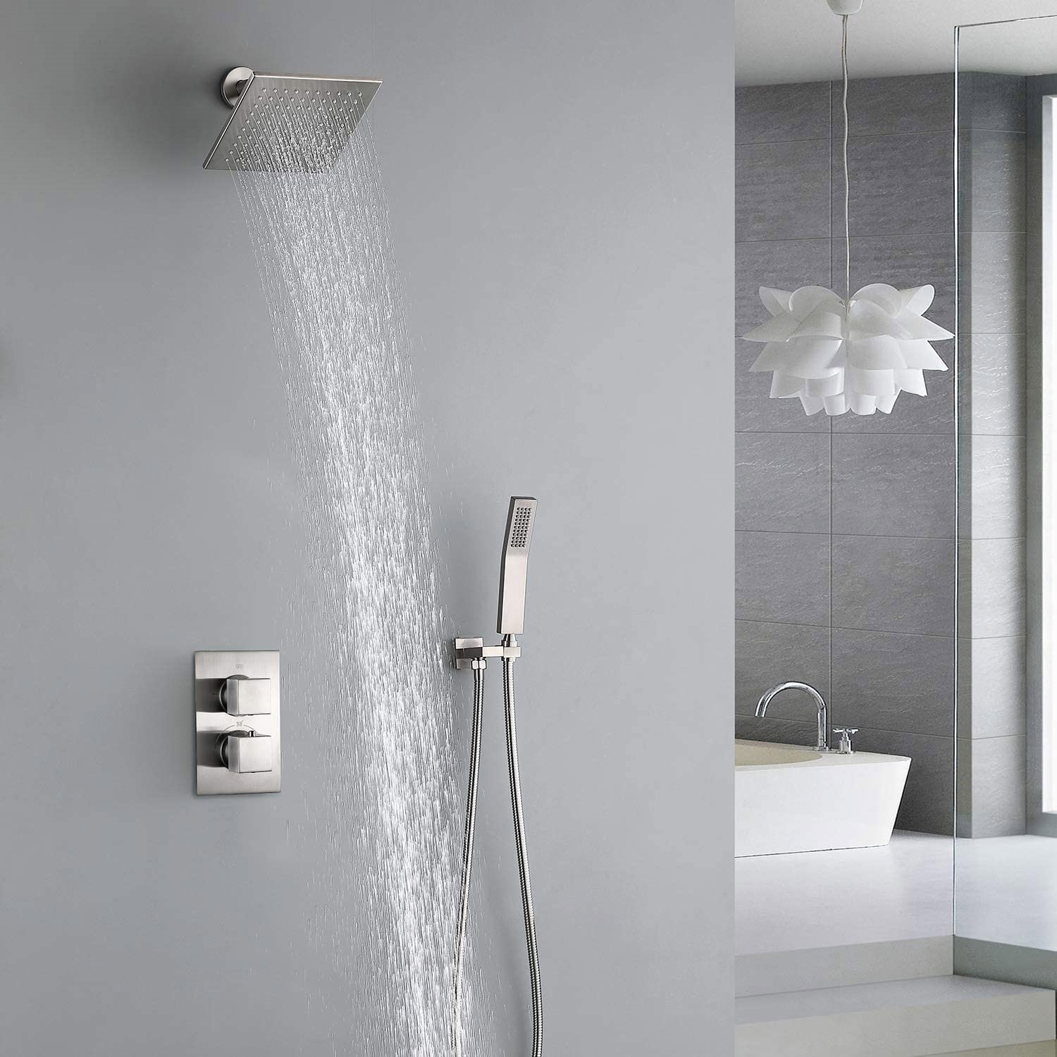 Fontana Rainshower Thermostatic Brushed Nickel Shower System With Hand Shower